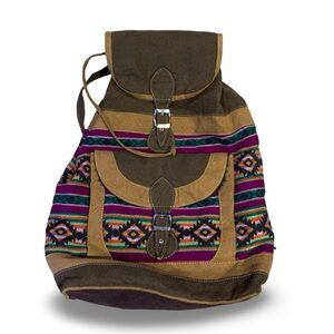 Woven Southwestern Tribal Backpack | Boho Festival Rucksack | Zipper Straps
